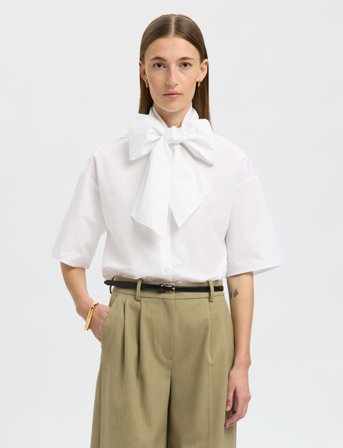 Selected Slfaya-Juno 2/4 Bow Shirt - White - 34