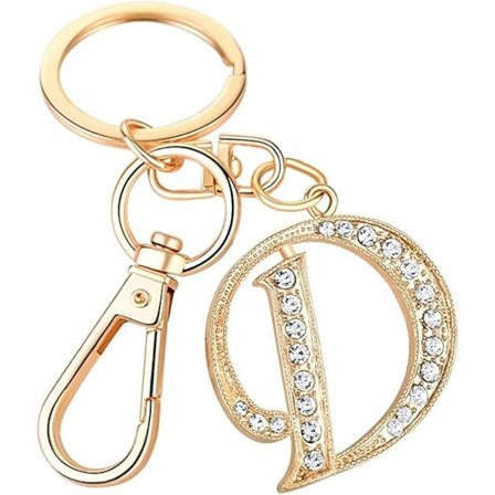 Damguldpläterad legering bilnyckelring med kristallrhinestone alfabet initial bokstav nyckelring