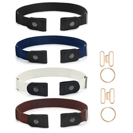 Näkymätön, soljeton joustava vyö 4 kpl Black/DarkBlue/White/Brown