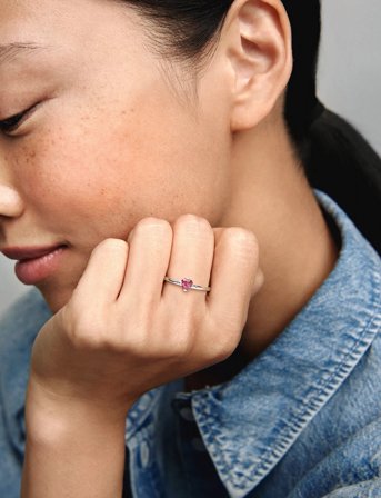 Pandora Heart Silver Ring With Red, Fancy Pink And Fancy Fuchsia Pink Cubic Zirconia - Silver - 52