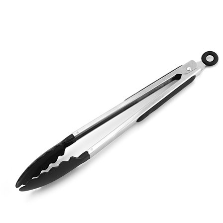 Grilltång i rostfritt stål och livsmedelsgodkänd silikon (svart 12 tum), värmebeständiga kökstänger