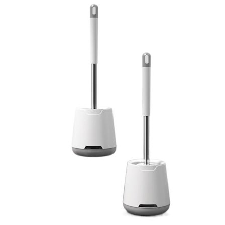 2-pak Børster og Stativ til Toilet (Børste og Støtte til WC, Silikone), Hvid