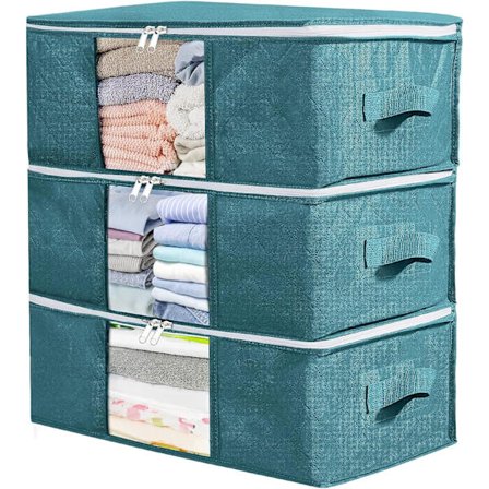 3-pakning (blå) klær oppbevaringspose, under seng klær oppbevaringsboks, klut etterbehandling klær, for lagring av dyner, klær, sengetøy, vanntett, 48