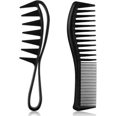 2 stk. bredtandet kam med store tænder, haj-tandkamme, krøllekam, dobbeltkam, frisurekam, salonbarberkam til krøllet, bølget, tykt, vådt hår, 