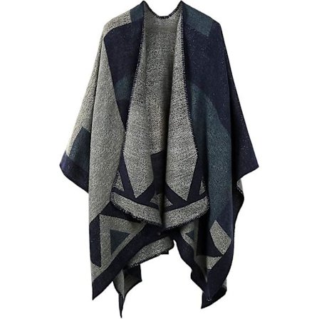 Vinter Sjal Wraps Poncho Cape - Dame Varm Åben Front Trykt Reversible