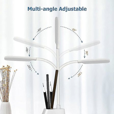 LED skrivebordslampe med trådløs lader og pennholder, 3 lysmoduser, berøringskontroll