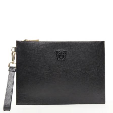 Versace Pre-owned, Pre-owned Leather clutches Zwart, Dames, Maat:ONE Size,leer