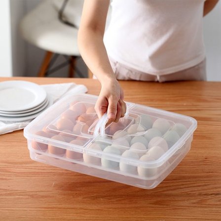 Æggebakke i plastik med håndtag - 34 rum BPA-fri køleskabsopbevaring - Aftagelig bakke