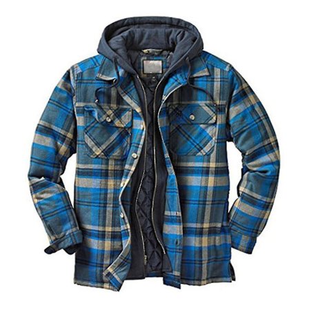 Vattert Tykk Rutete Langermet Løs Jakke Herre Hettegenser Vattert Foret Flanell.XXXL.Blå