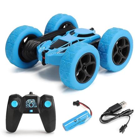 Fjernstyrt bil 360 roterende Rc biler med frontlykter 2.4ghz elektrisk racerbil stuntleketøybil(Blå)