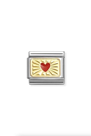 Plates 18k Gold & enamel diamond Red heart Etched detail