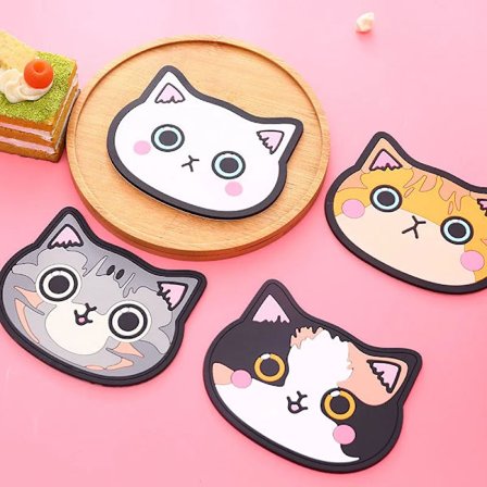 Japanese Cute Cup Pad Cartoon Cat Silicone Coasters Heat Insulation Non-slip Table Mat Kawaii Mug Pads Kitchen Dining Table Mats