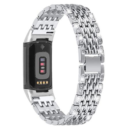 Stilfuld urrem med rhinestone-dekor til Fitbit Charge 5 - Sølv Silver grey