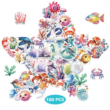 Lekfulla havstema klistermärken, söta havsdjur självhäftande konst, hållbara och vattentäta, lätta att ta bort, flyttbara, presenter till barn, 