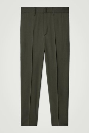 COS Men's Wool Straight Leg Trousers in Green