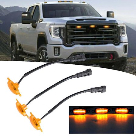 3 stk. LED-lys med ledning for GMC Sierra 2500 HD 2019-2021 Front Grill LED-lys Raptor Style Grill Cover_Spesielle gaver