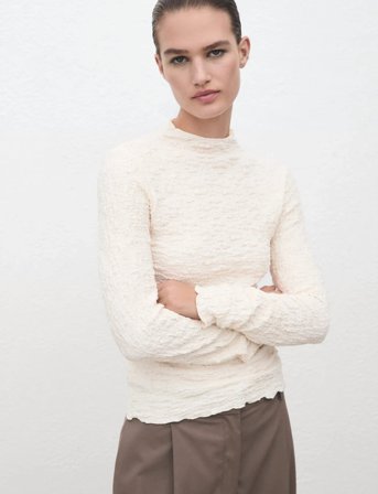 Mango Textured Crepe Top - Cream - XL