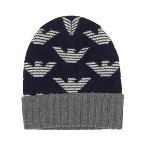 Kids - Emporio Armani Navy Logo Beanie L (24-36 months) - Headwear - L (24-36 months) - Blue