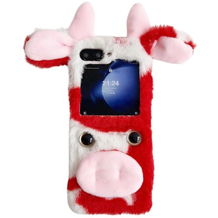 Akryl Vikbart Telefonfodral för Samsung Galaxy Z Flip7 FE 5G/ Z Flip6 5G/ Z Flip5 5G Fluffiga Ko-Öron Skydd