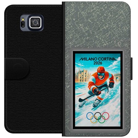 Kompatibel Tegnebogsetui til Samsung Galaxy Alpha Curling illustration med spillere og sten på isen, Milano Cortina 2026, snedækkede stænk og olympisk
