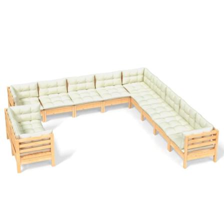 Vidaxl Loungegrupp Med Gräddvita Dynor 11 Delar Massiv Furu Creme