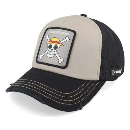 Capslab - Grey - trucker - Cap - One Piece Straw Hat Crew Black/Grey A-frame Trucker - Hatstore