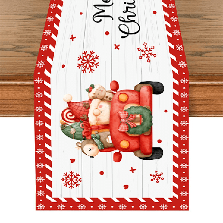 Mub - Julduk med tomte, snöflingor, röda blommor, fläckbeständig bordslöpare för juldekorationer XS0305-934