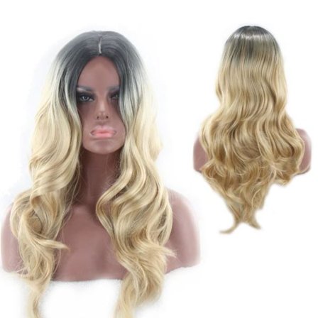 Parykk Svart, grå, blond inkl. parykknett og hårforlengelseskam