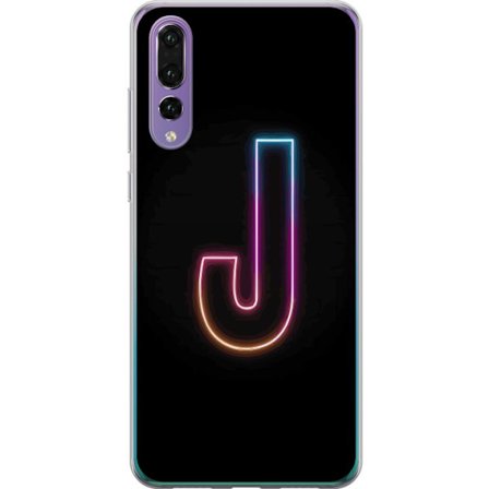 Yhteensopiva Puhelinkuori Huawei Huawei P20 Pro Minimaalinen neonkirjain J värien vaihtuessa valossa mustaa taustaa vasten