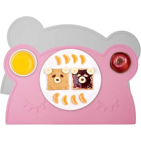 Silikon Babymat Anti-halk Bordmatta Värmebeständig Livsmedelsklass, Diskmaskin Mikrovågsugn Säker, Rosa Grå