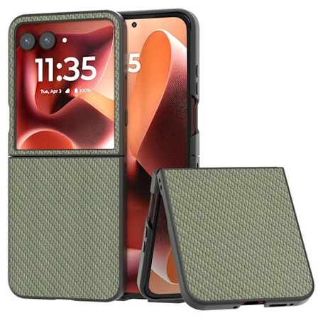 SKALO Motorola Razr 60 Ultra 5G Carbon Fiber Flip PU-Nahka Suojakuori - Vihreä