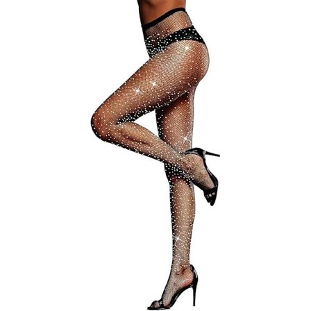 [LCS] Sexy strømpebukser med høy midje, glitrende rhinestone-fiskenett, festantrekk