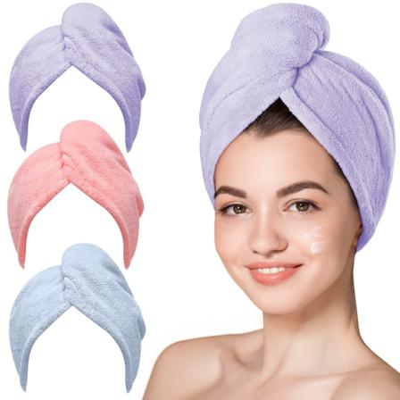 3-pak tørre håndklær til hår, superabsorberende hurtig tørke hårhette Purple pink blue 25*70cm
