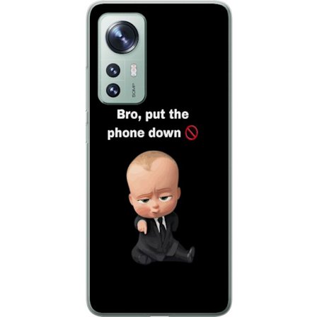 Kompatibelt Mobilskal till Xiaomi Xiaomi 12 Boss Baby rolig illustration med text bro lägg ner telefonen humoristiskt motiv om skärmtid och vardagss