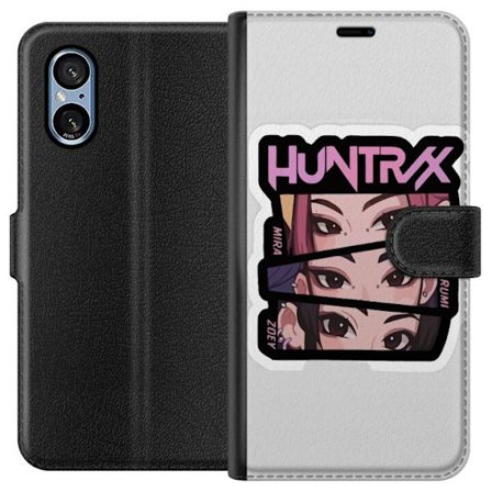 Yhteensopiva Lompakkokotelo Sony Xperia 5 V K-pop-inspiroitunut futuristinen tyttöryhmä neonvaloissa ja kosminen sci-fi-kohtaus