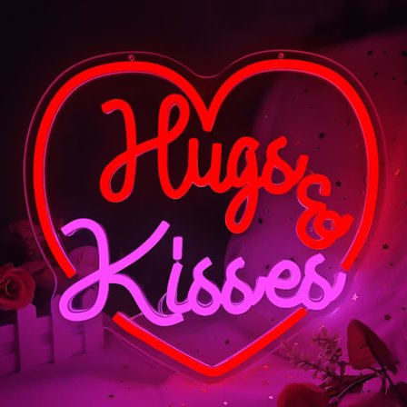 Hugs And Kisses Alla Hjärtans Dag Neonskylt för Väggdekor, Hjärta LED Neonskylt Alla Hjärtans Dag Dekorationer för Partyälskare Hem Klubb Bar