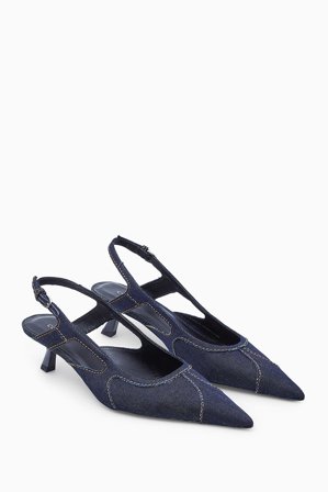 COS Women's Denim Pointed Slingback Kitten Heels in Blue