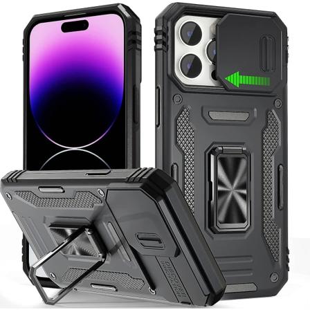Panserdeksel Kompatibel Med Iphone 14 Pro Max/14 Pro, Hard Pc Støtsikkert Deksel Med Ring Kickstand & Kameraskjerm Black For iPhone 14 Pro