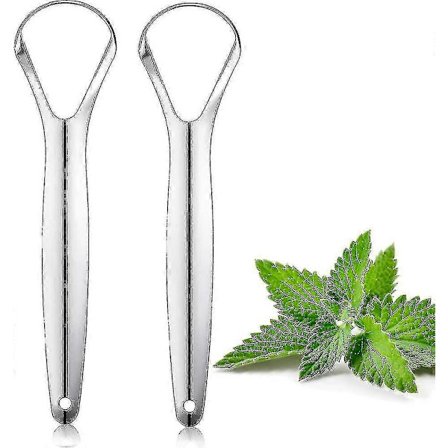 Tungskrapa Rostfritt Stål (2 Delar), 100% Bästa Antimikrobiella Materialet - Stabilare Handtag, A