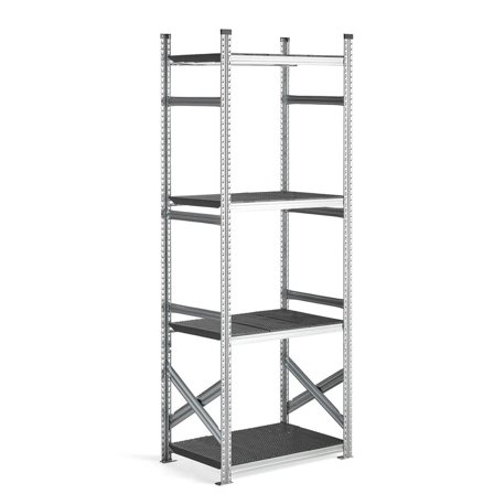 Reol grunnseksjon med sorte plasthyller, 2500x900x600 mm