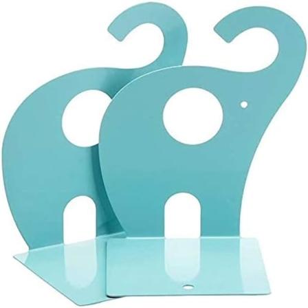1 par metal bogstøtter til børn elefant tegneserie mønster skridsikker bogreol dekoration (blå)