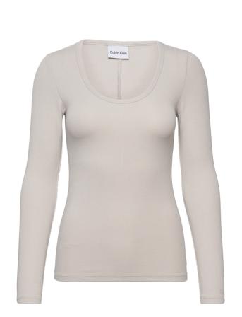 Modal Rib Scoop Neck Ls Top Grey Calvin Klein