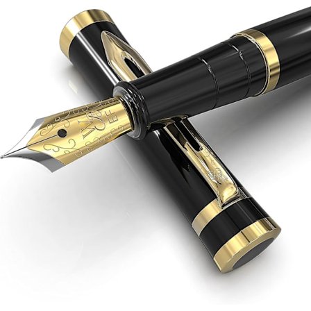 Fountain Pen Sæt, 18k Forgyldt Ekstra Fin Nib, Inkluderer 24 Pakke Blækpatroner, Blæk Påfyldningskonverter & Gaveæske, Guld Finish, Kallig