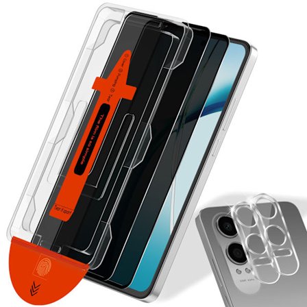 2-PACK OnePlus CE4 Lite 5G Privacy Skærmbeskytter & 2-PACK linsebeskytter - Hærdet Glas | [Automatisk Installation] - Boblefri