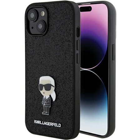 Karl Lagerfeld Fast glitter Ikonik Logo metallnålveske for iPhone 15 - svart