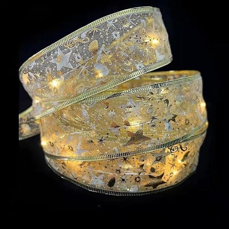 Julband lampa Band rosett Nyårsfest Julgran dekorativ lampa (guld stämpelband [