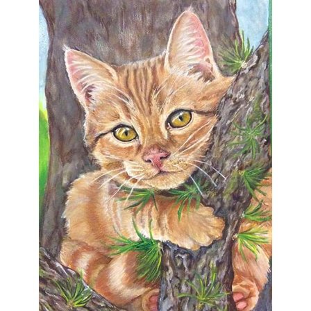 5D Diamantmålningskit Gul Katt, DIY Diamantkonstkit Full Runda Diamant Trädmålning Diamant Heminredning 30x40cm