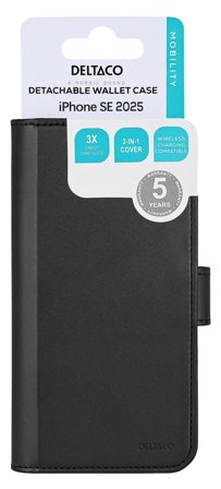 Deltaco Wallet case, 2-in-1, iPhone SE (2024), magnetic cover, black