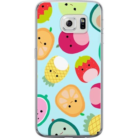 Kompatibel Mobilcover til Samsung Galaxy S6 edge Mønster af kawaii frugter som jordbær citron ananas og avocado på lyseblå baggrund