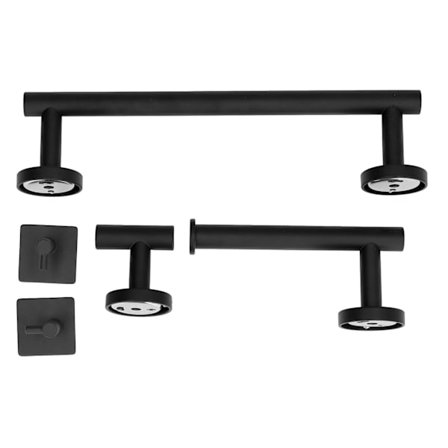 Sort Femdelt Rustfrit Stål Håndklædeholder Sæt Rustfri Glattere Kanter Ordentlig Opbevaring til Badeværelse Køkken Garderobe Soveværelse